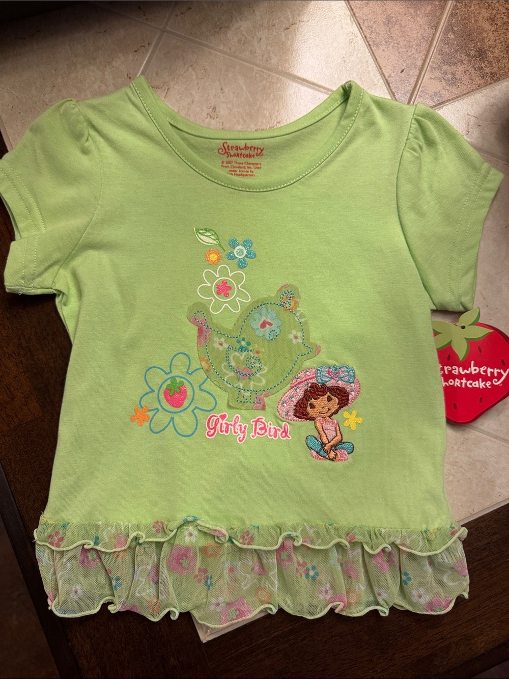 Kids Headquarters Lime Green Strawberry Shortcake Tee with Floral Ruffle